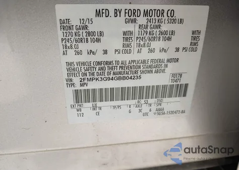 2016 Ford Edge Se z USA, uszkodzony, nr VIN 2FMPK3G94GBB04235